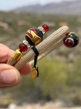 MURANO GLASS RED Made in Italy Gold Mesh Wrap Bracelet